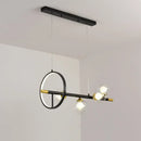 GobekUsa Clear Glass Molecular Island Chandelier - 4/6-Light Pendant in Black with Metal Ring Deco