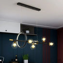 GobekUsa Clear Glass Molecular Island Chandelier - 4/6-Light Pendant in Black with Metal Ring Deco