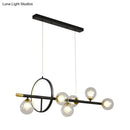 GobekUsa Clear Glass Molecular Island Chandelier - 4/6-Light Pendant in Black with Metal Ring Deco