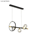 GobekUsa Clear Glass Molecular Island Chandelier - 4/6-Light Pendant in Black with Metal Ring Deco
