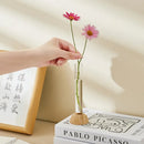 Minimalist clear glass hydroponic vase with bamboo base living room decor
