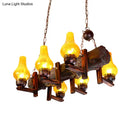 GobekUsa Coastal Brown Island Pendant Lamp with Yellow Crackle Glass Vase Shade and Resin Linear Beam - 6 Heads