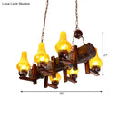 GobekUsa Coastal Brown Island Pendant Lamp with Yellow Crackle Glass Vase Shade and Resin Linear Beam - 6 Heads