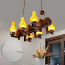 GobekUsa Coastal Brown Island Pendant Lamp with Yellow Crackle Glass Vase Shade and Resin Linear Beam - 6 Heads