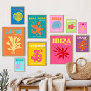Colorful pink and yellow ibiza travel poster bedroom wall art