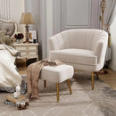 GobekUsa Comfortable Beige Bucket Shaped Club Living Room Armchair with Golden Metal Legs