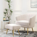 GobekUsa Comfortable Beige Bucket Shaped Club Living Room Armchair with Golden Metal Legs