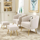 GobekUsa Comfortable Beige Bucket Shaped Club Living Room Armchair with Golden Metal Legs