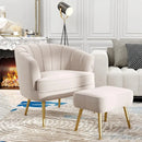 GobekUsa Comfortable Beige Bucket Shaped Club Living Room Armchair with Golden Metal Legs