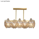 GobekUsa Contemporary Amber Crystal Pendant Light with Brass Island Lighting - 8 Lights, Linear Metal Arm