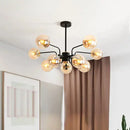 GobekUsa Contemporary Amber Glass Chandelier - 10-Bulb Sphere Pendant Ceiling Light in Black for Living Room