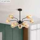 GobekUsa Contemporary Amber Glass Chandelier - 10-Bulb Sphere Pendant Ceiling Light in Black for Living Room