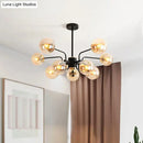 GobekUsa Contemporary Amber Glass Chandelier - 10-Bulb Sphere Pendant Ceiling Light in Black for Living Room