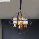GobekUsa Contemporary Amber Glass Pendant Chandelier with Orb Frame Design - 4/6-Light Suspension Lamp in Black-Gold