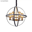 GobekUsa Contemporary Amber Glass Pendant Chandelier with Orb Frame Design - 4/6-Light Suspension Lamp in Black-Gold