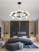 GobekUsa Contemporary Black and Gold Chandelier - White Glass Ball