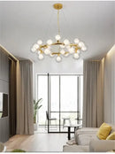 GobekUsa Contemporary Black and Gold Chandelier - White Glass Ball