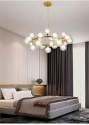 GobekUsa Contemporary Black and Gold Chandelier - White Glass Ball