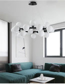 GobekUsa Contemporary Black and Gold Chandelier - White Glass Ball