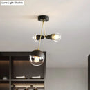 GobekUsa Contemporary Black Ball and Hourglass Semi Flush Mount Ceiling Light with 3 Bulbs – Clear Glass