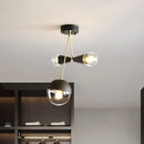 GobekUsa Contemporary Black Ball and Hourglass Semi Flush Mount Ceiling Light with 3 Bulbs – Clear Glass
