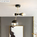 GobekUsa Contemporary Black Ball and Hourglass Semi Flush Mount Ceiling Light with 3 Bulbs – Clear Glass