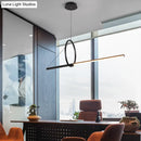 GobekUsa Contemporary Black LED Ceiling Light with Metal Ring and Linear Island Design for Dining Room