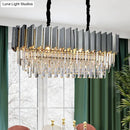 GobekUsa Contemporary Black Prismatic Crystal Oval Island Pendant Light Fixture for Dining Room