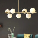 GobekUsa Contemporary Brass Pendant Lamp with 7-Light White Glass, Ideal for Living Room Illumination