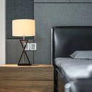 GobekUsa Contemporary Fabric Drum Shade Table Lamp with Modern Hourglass Design for Bedside Nightstand Lighting - White