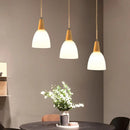 GobekUsa Contemporary Frosted Glass Dome Pendant: 3-Light Beige Suspension Lamp with Wood Top