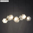 GobekUsa Contemporary Frosted Glass Honeycomb Island Lamp with Brass Ceiling Hang - Modern 2/4/8-Light for Living Room