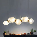 GobekUsa Contemporary Frosted Glass Honeycomb Island Lamp with Brass Ceiling Hang - Modern 2/4/8-Light for Living Room