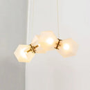 GobekUsa Contemporary Frosted Glass Honeycomb Island Lamp with Brass Ceiling Hang - Modern 2/4/8-Light for Living Room