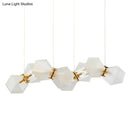 GobekUsa Contemporary Frosted Glass Honeycomb Island Lamp with Brass Ceiling Hang - Modern 2/4/8-Light for Living Room