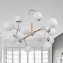 GobekUsa Contemporary Globe Chandelier - White Glass, 9/12/16 Head Dining Room Hanging Light Kit
