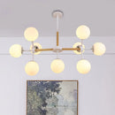GobekUsa Contemporary Globe Chandelier - White Glass, 9/12/16 Head Dining Room Hanging Light Kit