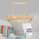 GobekUsa Contemporary Gold Oval Crystal Island Pendant with 12 Bulbs – Elegant Dining Hall Lighting