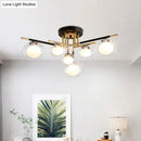GobekUsa Contemporary Gold Oval Shade Ceiling Fixture - Dining Room Glass & Metal Semi Flush Mount Light