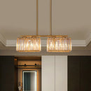 GobekUsa Contemporary Gold Pendant Lighting for Dining Room - Metal Linear Island Lamp with Clear Cuboid Crystal Shade