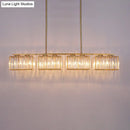 GobekUsa Contemporary Gold Pendant Lighting for Dining Room - Metal Linear Island Lamp with Clear Cuboid Crystal Shade