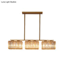 GobekUsa Contemporary Gold Pendant Lighting for Dining Room - Metal Linear Island Lamp with Clear Cuboid Crystal Shade