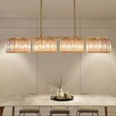 GobekUsa Contemporary Gold Pendant Lighting for Dining Room - Metal Linear Island Lamp with Clear Cuboid Crystal Shade