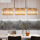 GobekUsa Contemporary Gold Pendant Lighting for Dining Room - Metal Linear Island Lamp with Clear Cuboid Crystal Shade
