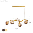 GobekUsa Contemporary Metal Branch Hanging Lamp Island Pendant - 4-Light Black/Gold with Bird Deco and Smoke Grey/Cognac Glass Shade