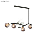 GobekUsa Contemporary Metal Branch Hanging Lamp Island Pendant - 4-Light Black/Gold with Bird Deco and Smoke Grey/Cognac Glass Shade