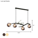 GobekUsa Contemporary Metal Branch Hanging Lamp Island Pendant - 4-Light Black/Gold with Bird Deco and Smoke Grey/Cognac Glass Shade