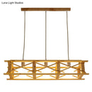 GobekUsa Contemporary Wooden Beige Hanging Light - Rectangular Cage Island Lamp for Restaurants