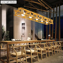 GobekUsa Contemporary Wooden Beige Hanging Light - Rectangular Cage Island Lamp for Restaurants