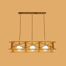 GobekUsa Contemporary Wooden Beige Hanging Light - Rectangular Cage Island Lamp for Restaurants
